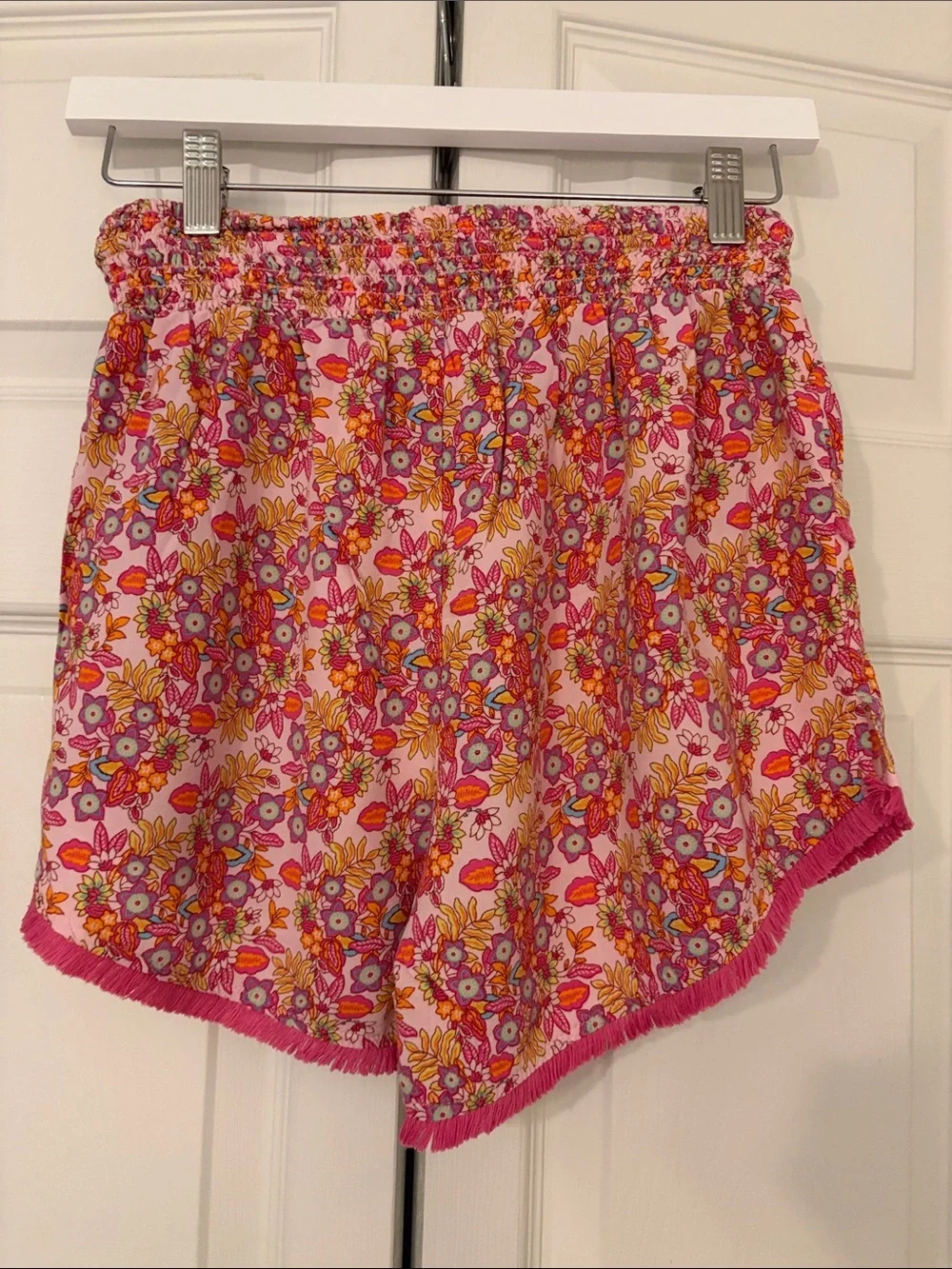 Lounge Shorts Pink Floral Fringe-Trim Lounge Shorts Boho Style Japna - Medium EU